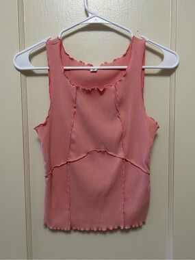 bp Pink Ribbed Tank Top with Lettuce-Edge Seams